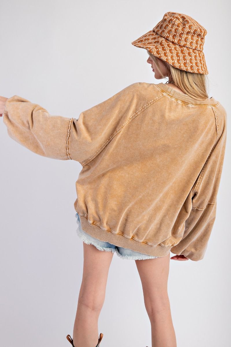 Mineral Washed Bubble Sleeve Top