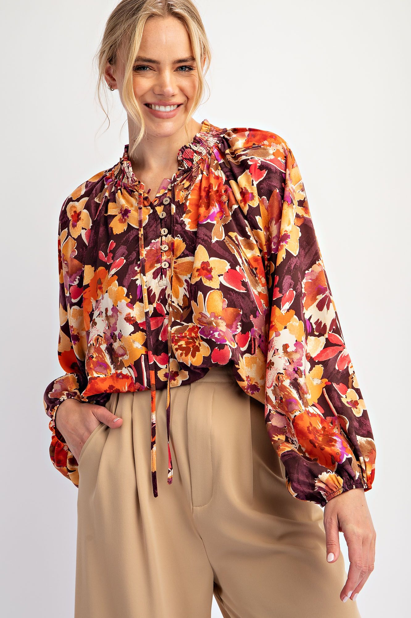 Printed Mirabelle Satin Blouse