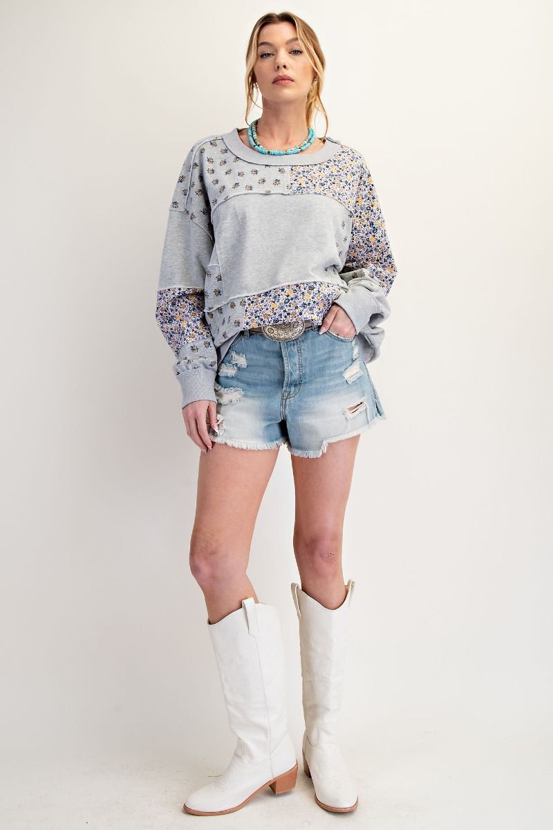 Mixed Patchwork Terry Knit Top