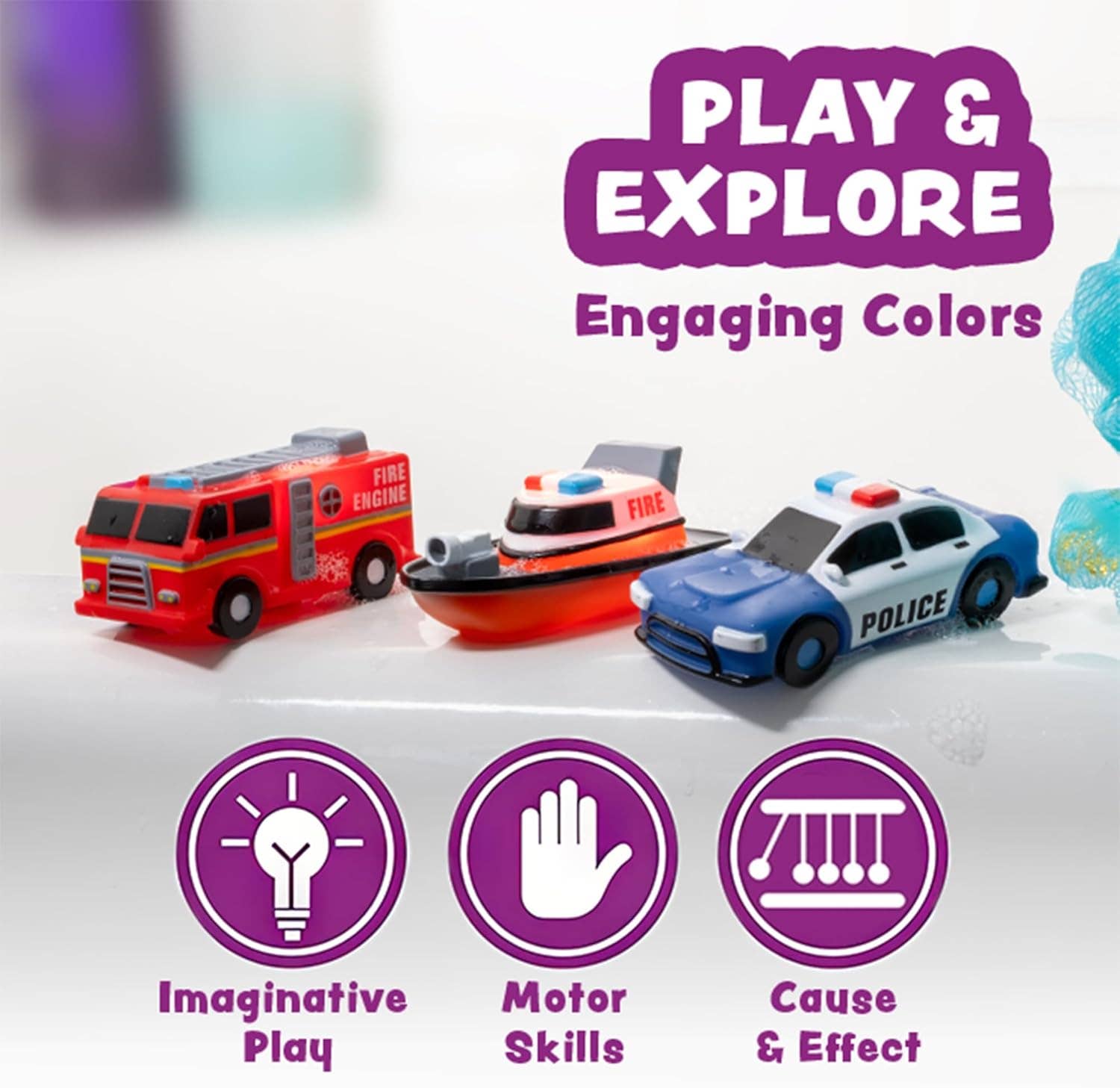 Tub Works® Emergency™ Cars Light Up Bath Toys