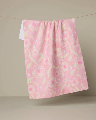 Geometry Fairy Dust Floral Tea Towel – Pink Whimsical Kitchen Towel
