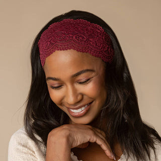 Wide Lace Elastic Headband 2-Pack — Cherry Lacquer & Dusty Pink