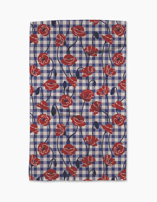 Geometry Freedom Poppy Field Tea Towel – Red Poppy Gingham Kitchen Towel