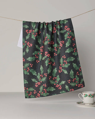Geometry Holly Night Kitchen Tea Towel