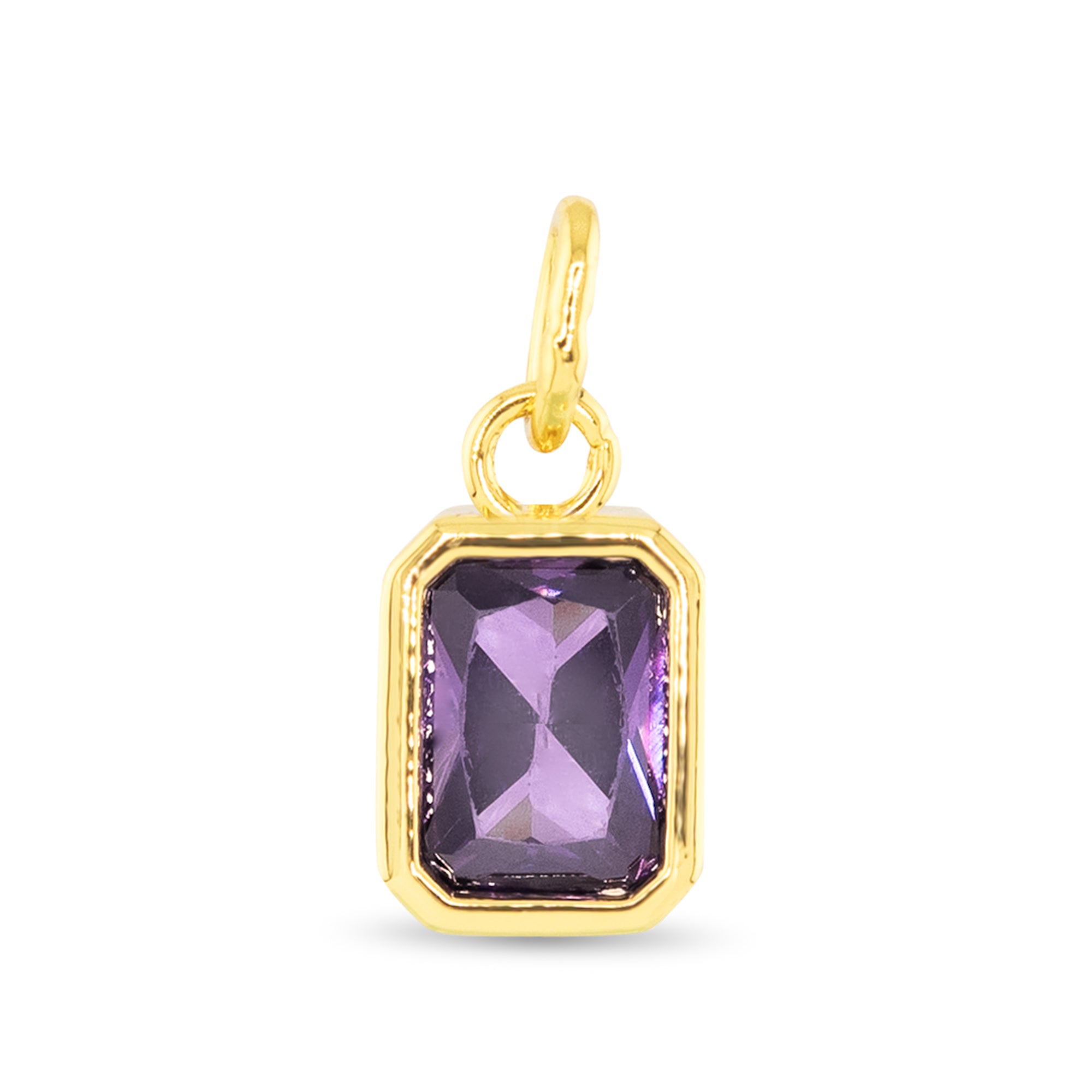 February birthstone charm with purple amethyst-inspired stone and 18K gold dipped setting