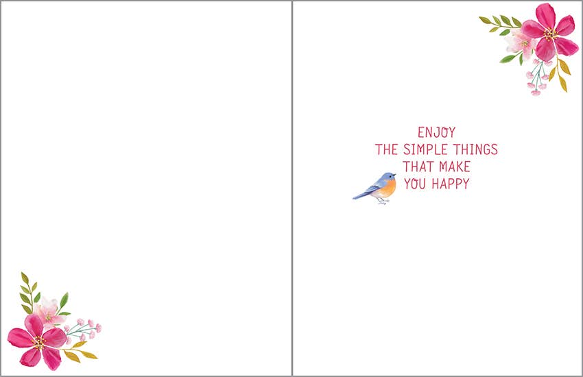 Birthday Greeting Card - Bluebirds/Flowers