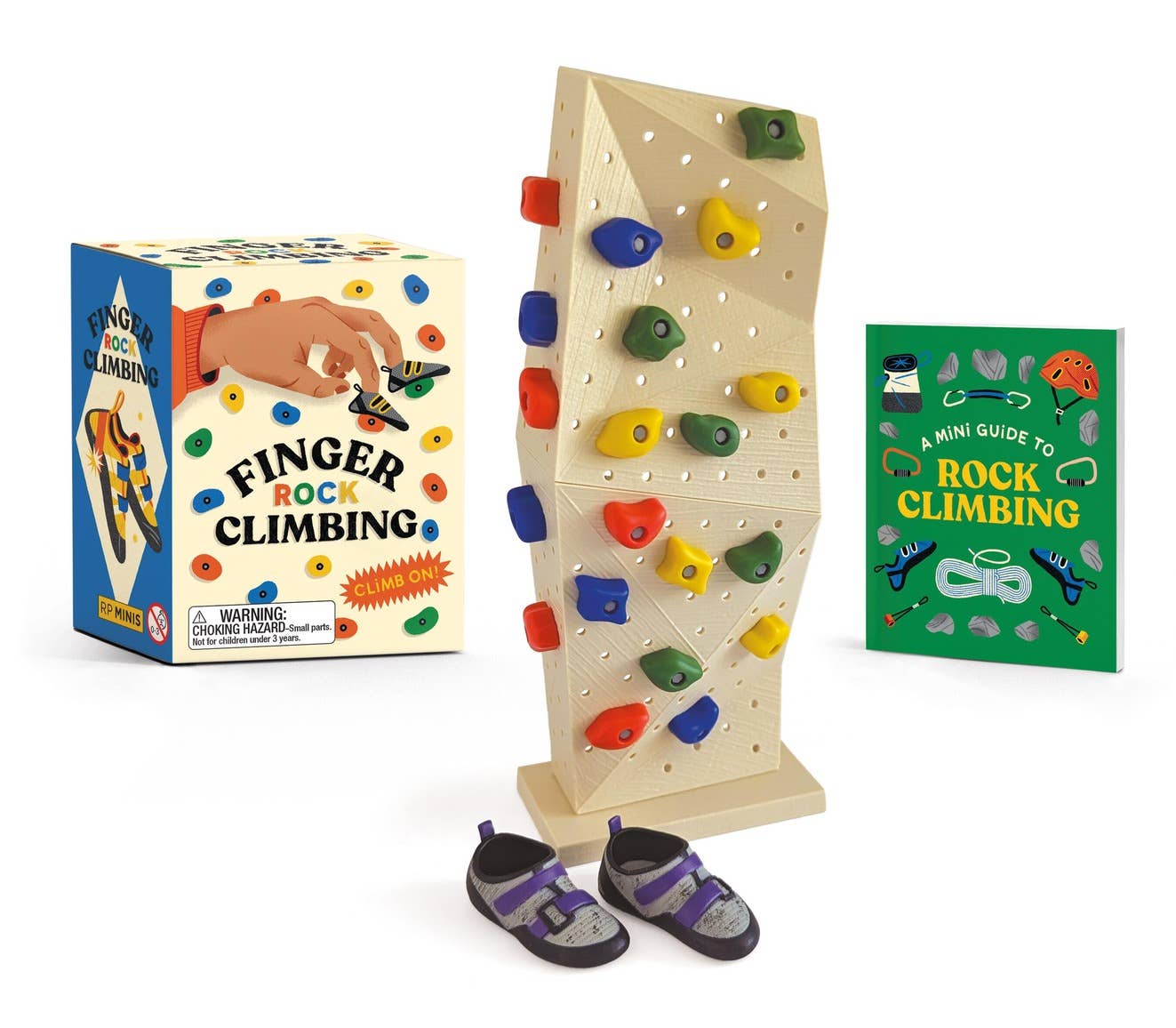 mini finger rock climbing wall with colorful holds and accessories