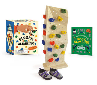 mini finger rock climbing wall with colorful holds and accessories