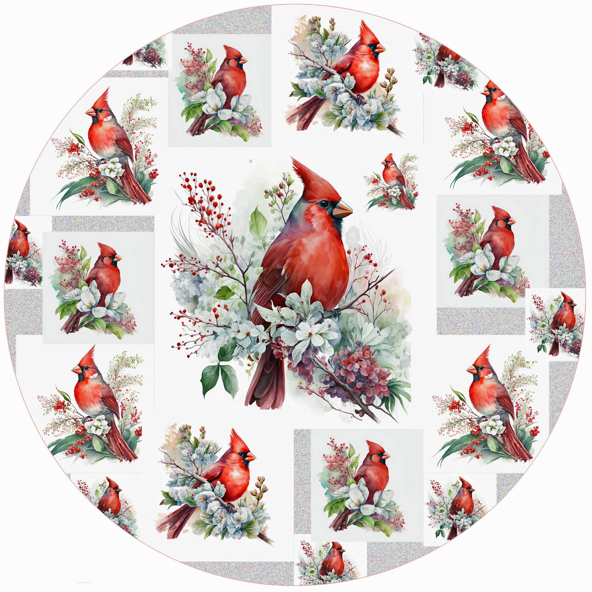 Silicone jar opener with red cardinal bird and floral design for opening lids