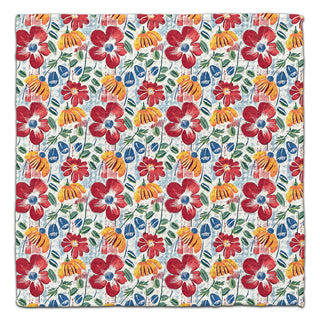 Colorful red yellow and blue floral eco-friendly washcloth made from recycled materials