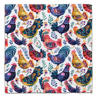 Colorful folk art chicken eco-friendly waffle weave washcloth by CJ Bella