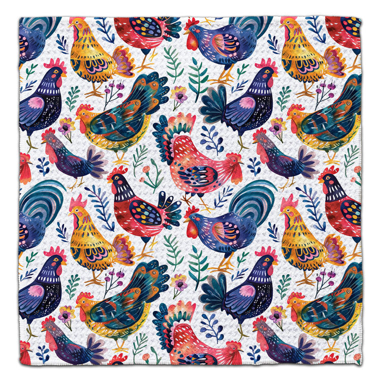 Colorful folk art chicken eco-friendly waffle weave washcloth by CJ Bella