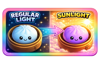 Fun Doh Sun Burst Mystery Squishy Dumpling toy that changes color in sunlight and glows under blacklight