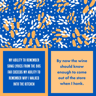 Funny double-sided cocktail napkins with 80s song lyrics memory joke and wine store humor by Drinks on Me.