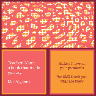 Funny double-sided cocktail napkins with algebra book and forgotten password jokes by Drinks on Me.