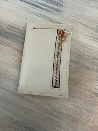 Gail RFID Minimalist Card Wallet in Bone vegan leather with card slots and back zip pocket