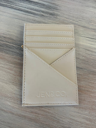 Gail RFID Minimalist Card Wallet in Bone vegan leather with card slots and back zip pocket