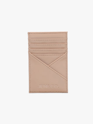 Gail RFID Minimalist Card Wallet in Khaki vegan leather with card slots and back zip pocket