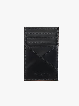 Gail RFID Minimalist Card Wallet in Black vegan leather with card slots and back zip pocket