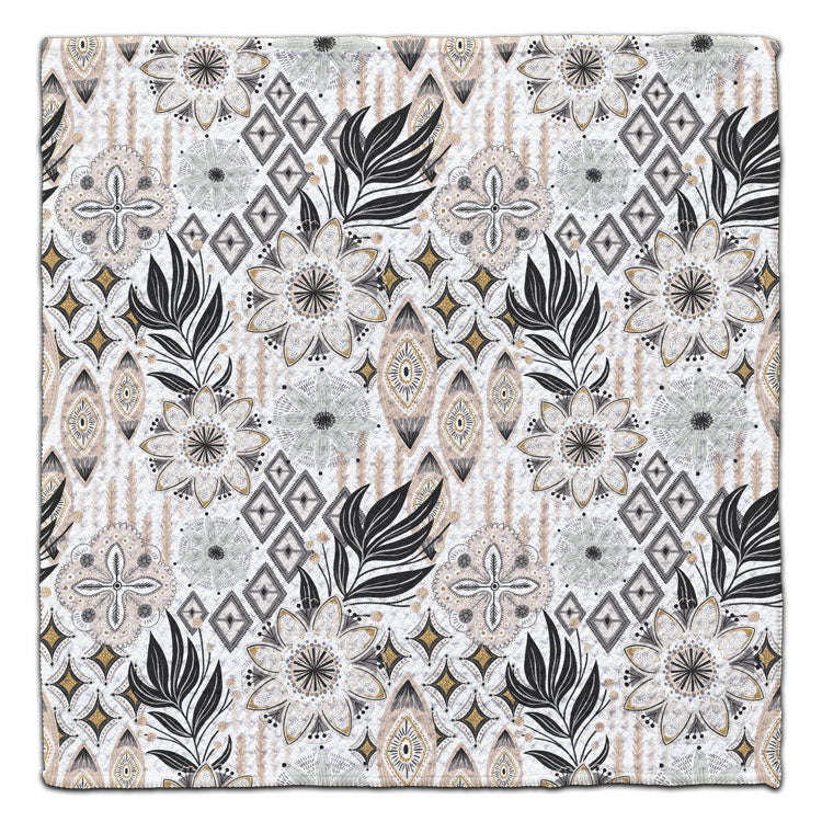 Modern geometric and botanical eco-friendly waffle weave washcloth in black, gray, cream, and gold