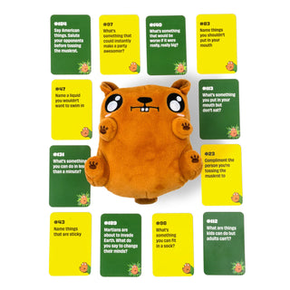Gimme That Muskrat party game with electronic plush muskrat and prompt cards