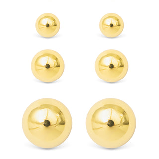 gold ball stud earrings set of three sizes polished finish