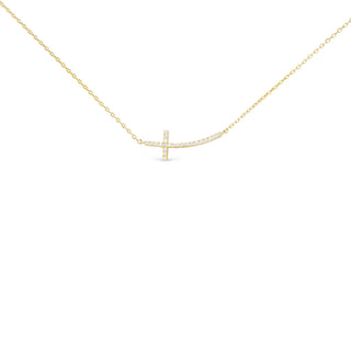 gold cubic zirconia curved sideways cross necklace dainty chain