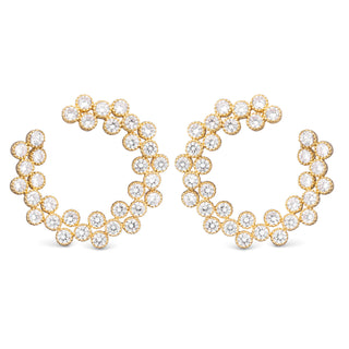 gold open circle earrings with double row cubic zirconia stones