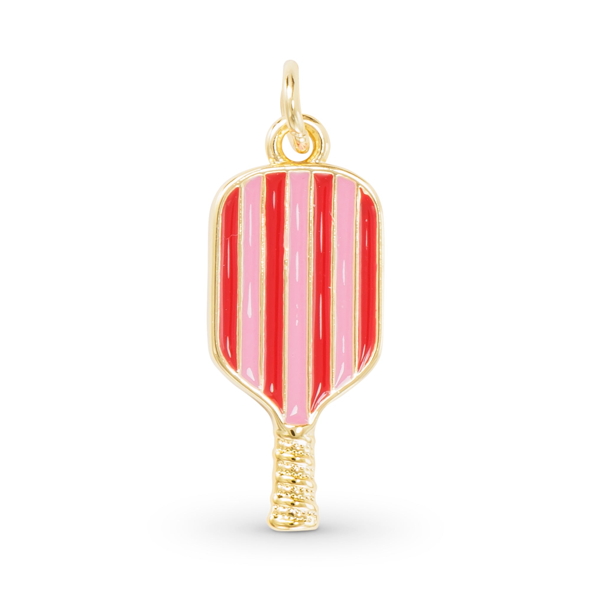 gold enamel pink striped pickleball paddle charm