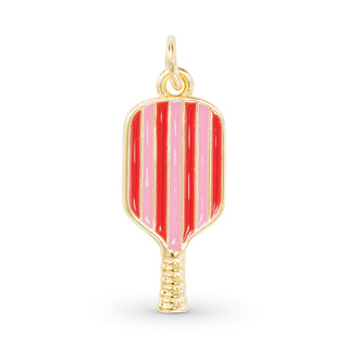 gold enamel pink striped pickleball paddle charm