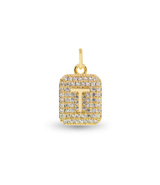 gold initial T charm pendant with cubic zirconia stones