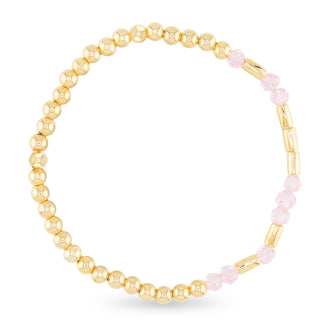 gold morse code bracelet loved with pink accent beads