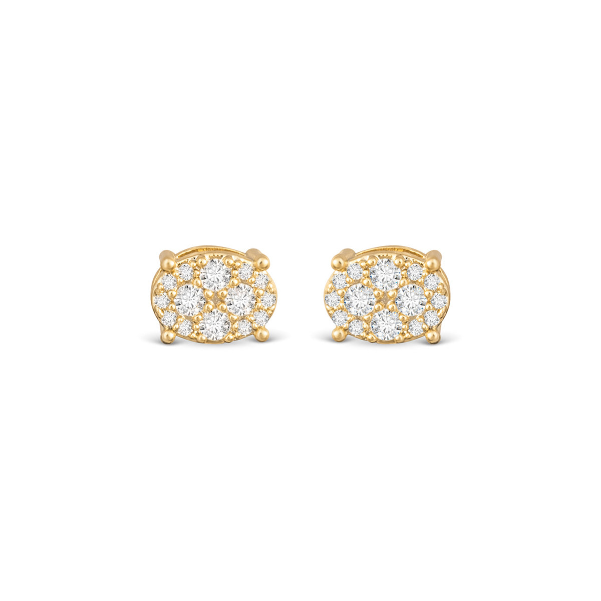 gold oval stud earrings with pave cubic zirconia sparkle
