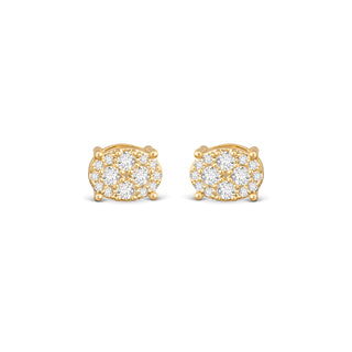 gold oval stud earrings with pave cubic zirconia sparkle
