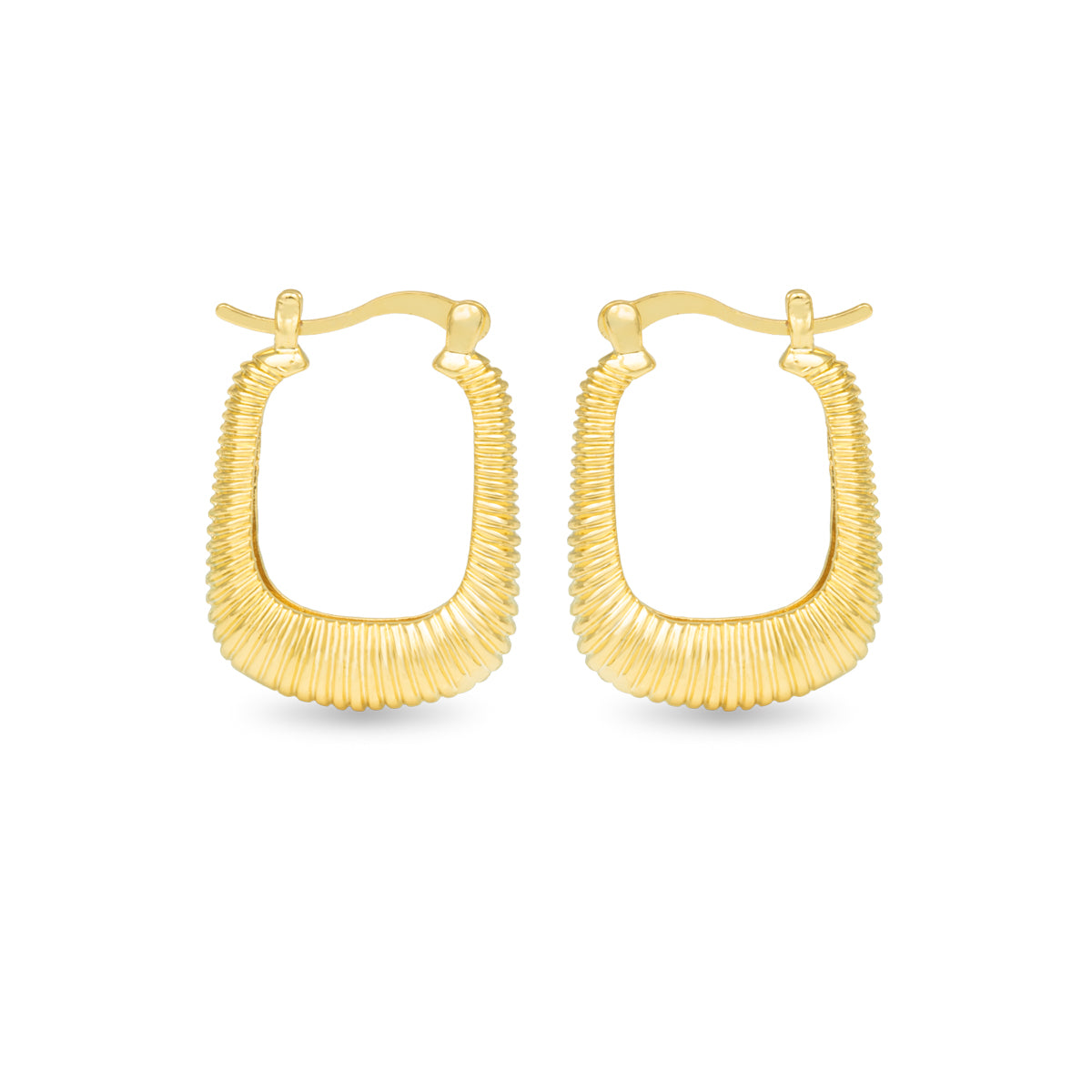 gold ribbed square hoop earrings textured statement design