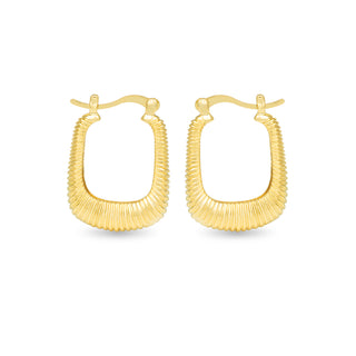 gold ribbed square hoop earrings textured statement design