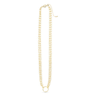 gold triple strand paperclip chain necklace with front charm clasp