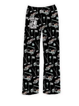Golf Carts & Beer lounge pants by Brief Insanity with golf-themed graphic print