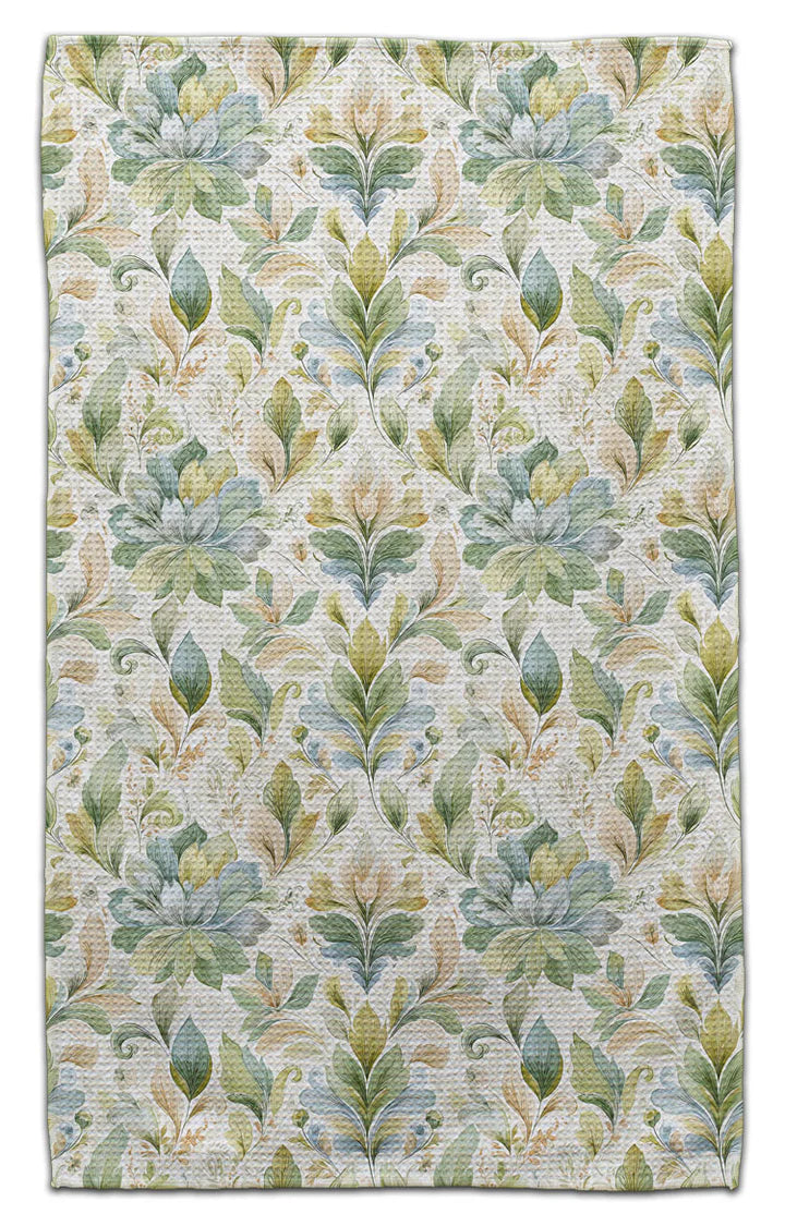 Green and gold succulent eco-friendly kitchen towel featuring watercolor botanical floral pattern