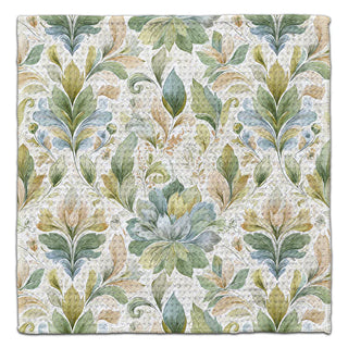 Green and gold succulent eco-friendly washcloth featuring watercolor botanical leaf and floral design