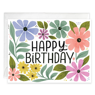 Happy Posies Birthday Greeting Card by Gina B Designs — a cheerful A2 birthday card with original posy floral artwork, includes envelope, proudly made in the USA

