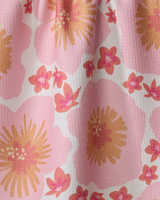 Pink and coral hibiscus floral eco-friendly kitchen tea towel by Geometry close-up