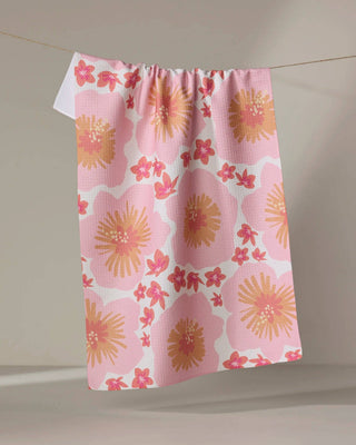 Pink and coral hibiscus floral eco-friendly kitchen tea towel by Geometry