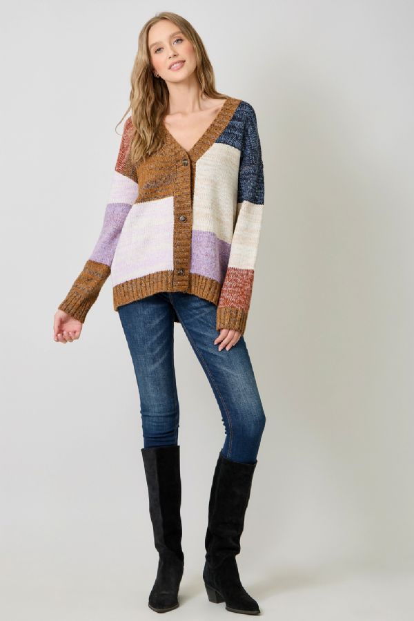 Color Blocked Sweater Cardigan
