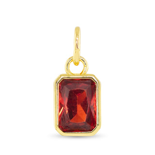 January birthstone charm with deep red garnet-inspired stone and 18K gold dipped setting