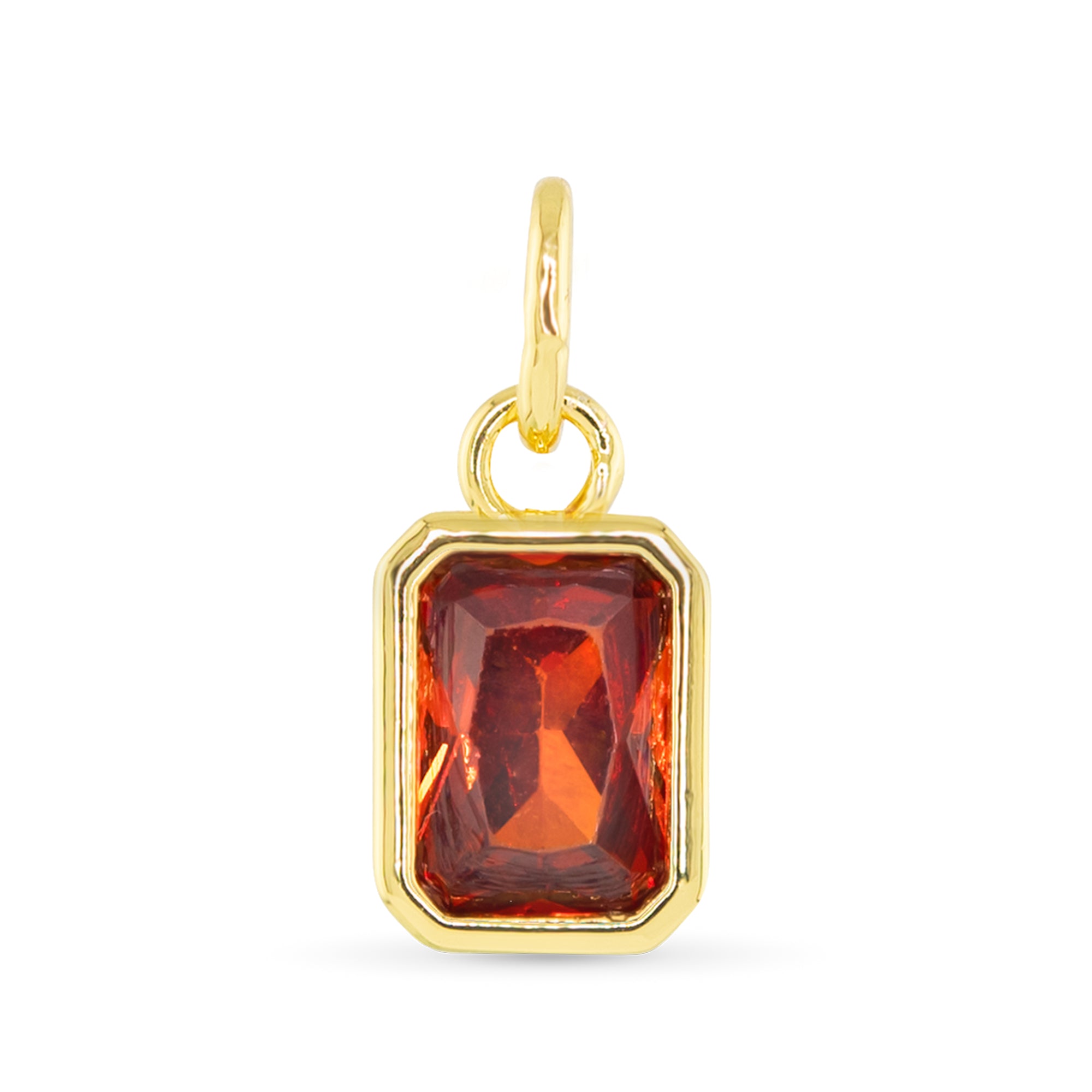 July birthstone charm with ruby red faceted stone and 18K gold dipped setting