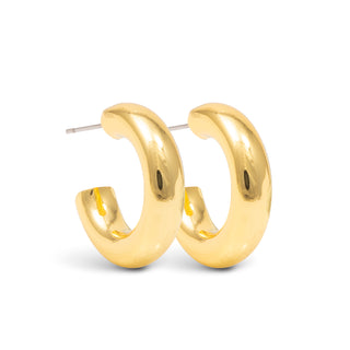 gold polished chunky huggie hoop earrings
