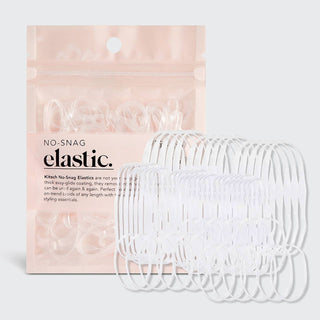 Kitsch No-Snag Hair Elastics 100-pack in clear designed for secure ponytails, braids, buns, and everyday hairstyles without pulling or snagging.