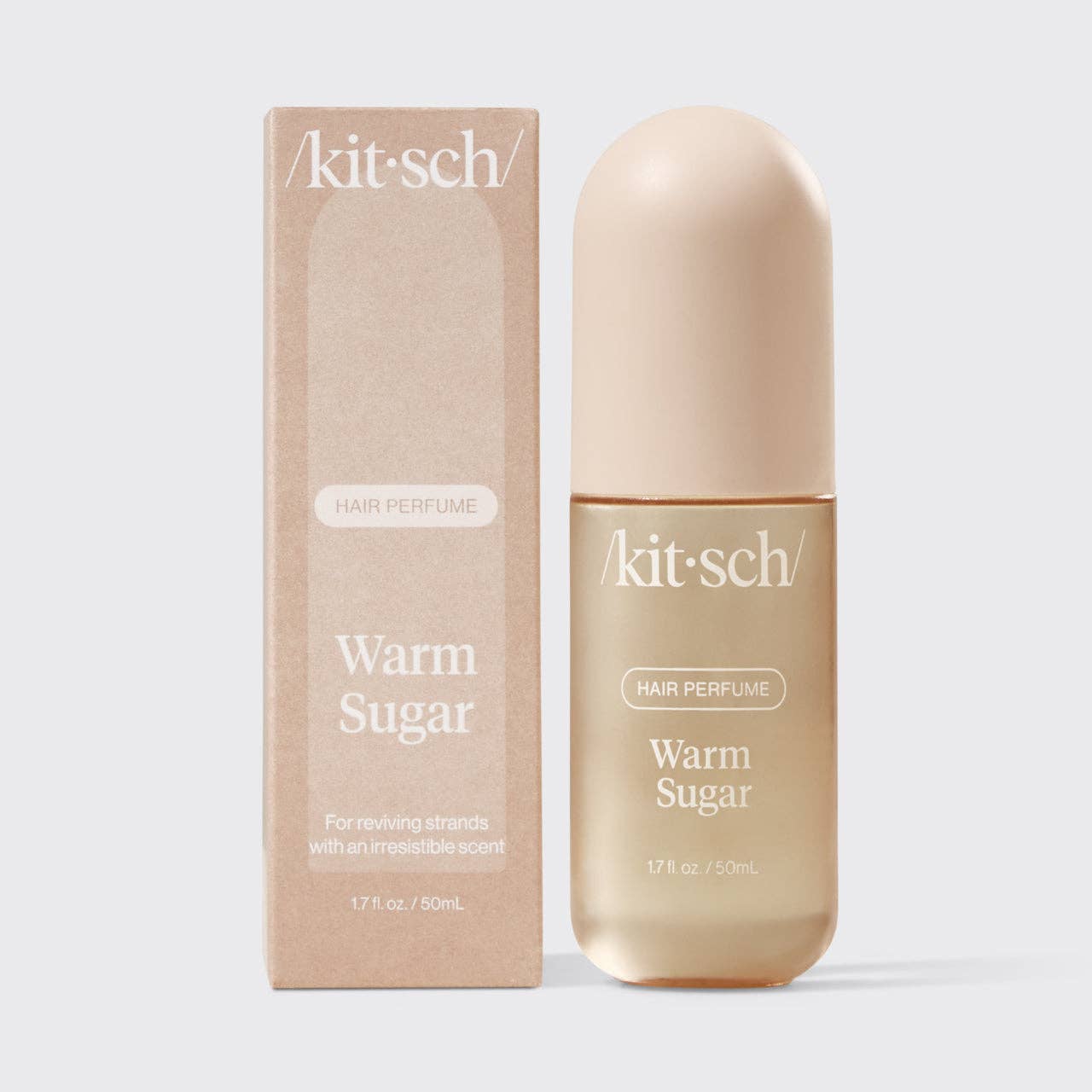 KITSCH Warm Sugar Hair Perfume — a sweet gourmand hair fragrance with warm vanilla, spun sugar, and pink grapefruit, with patented odor-eliminating technology, vegan and cruelty-free
