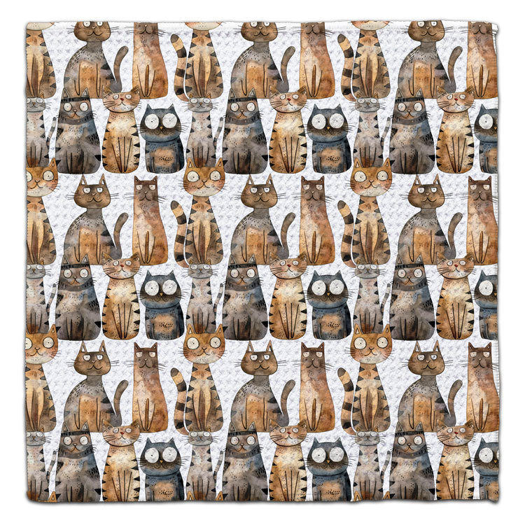 Kitty Cats eco-friendly washcloth with watercolor cat pattern by CJ Bella